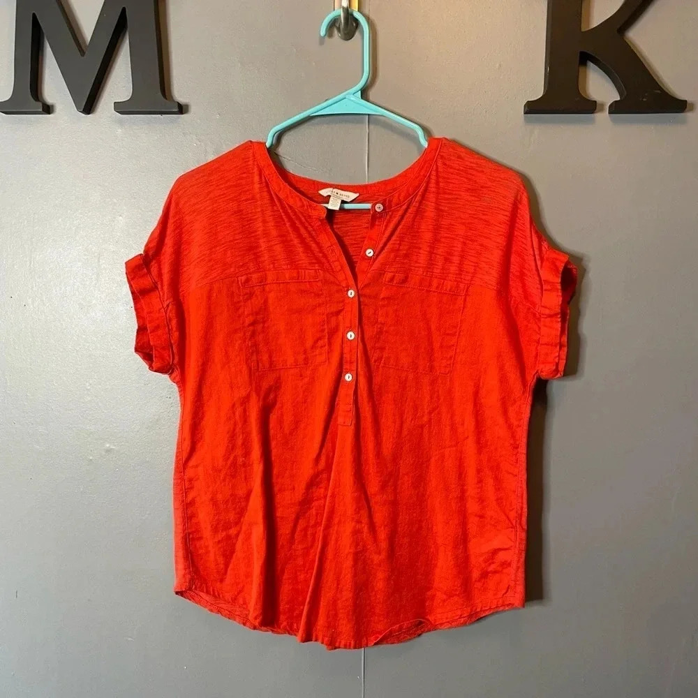 Lucky Brand Women's Half button down‎ short sleeve top orange Size small